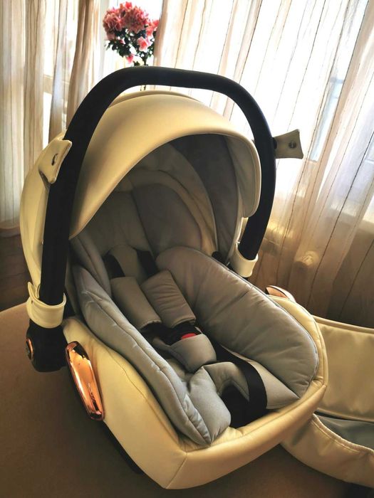 Бебешка количка Junama FLUO 3 in 1, (розова златна рамка)