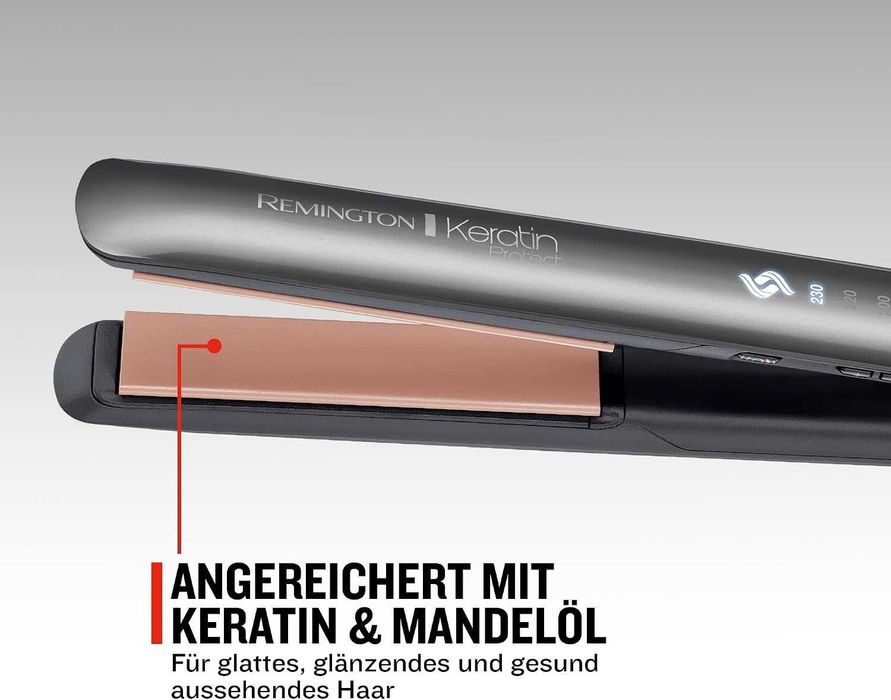 Преса за коса Remington Keratin Protect S8598, иновативен сензор за топлинна защита, сиво/розово злато