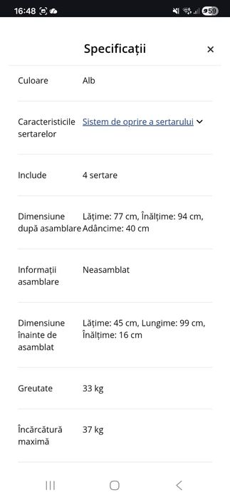 Comoda alba  cu 4  sertare