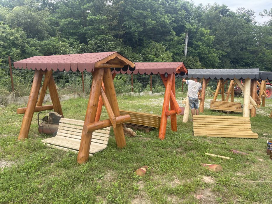 Leagan din lemn rotund / balansoar cu leagane copil