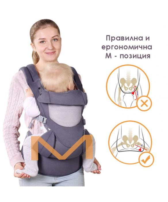 Ергономична раница за бебе Vika Baby®, Тъмно сив