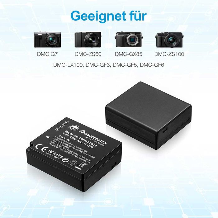Резервна батерия Powerextra за фотоапарати Panasonic DMW BLG10 и LCD с двойно зарядно за Panasonic Lumix -комплект от 2 броя