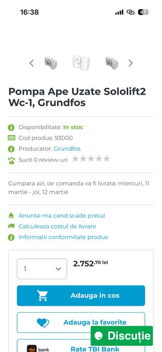 Pompa pentru ape uzate cu tocator GRUNDFOS SOLOLIFT2 WC-1
