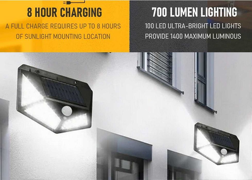 Lampa solara cu 100 leduri si senzor de miscare