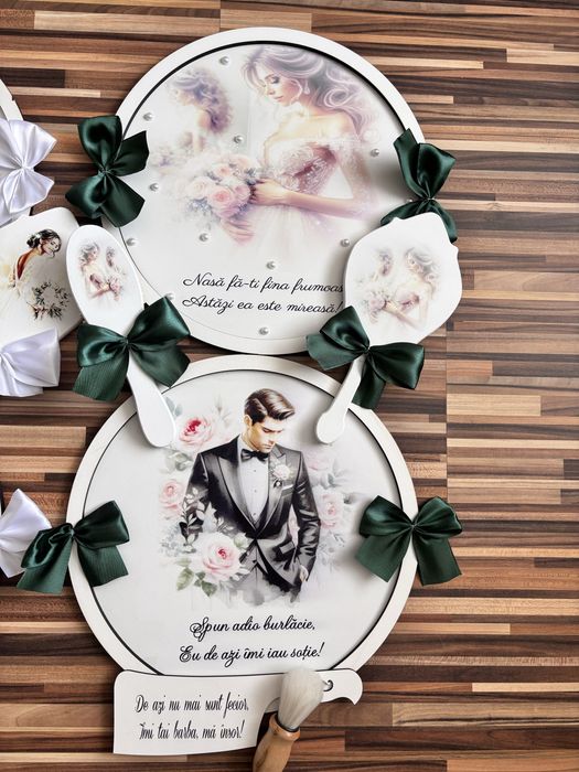 Tavi lemn (mdf )  blanc oglinzi seturi mot si seturi mire/mireasa