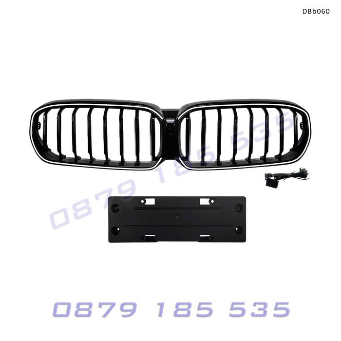 Светещи LED бъбреци за BMW G30 G31 LCI 2021–2023, черен гланц DBb060 предни решетки с лед светлини бмв г30 фейс