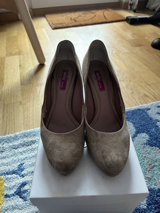 Pantofi cu toc piele intoarsa naturala