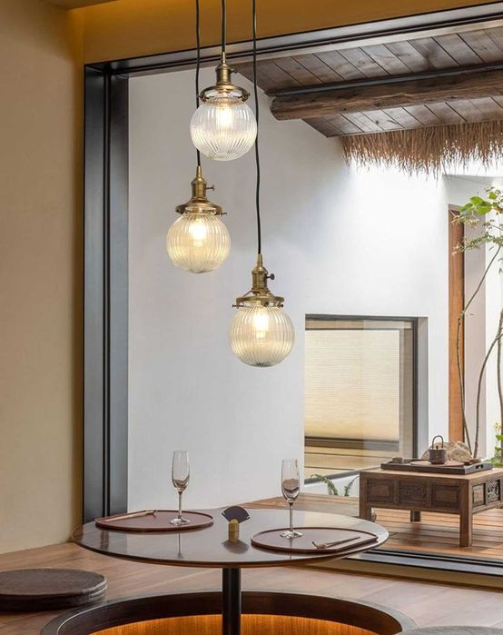 JIMUBEAM Индустриална 3-посочна таванна лампа, абажур-оребрено стъкло