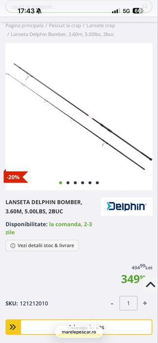 Lanseta Spod Delphin Bomber, 3.60m, 5.00lbs, 2buc!