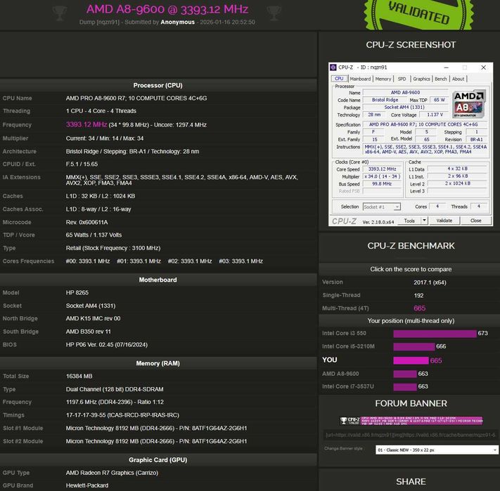 HP EliteDesk 705 G3 Small Form Factor PC AMD A8-9600 PRO R7 AM4 DDR4