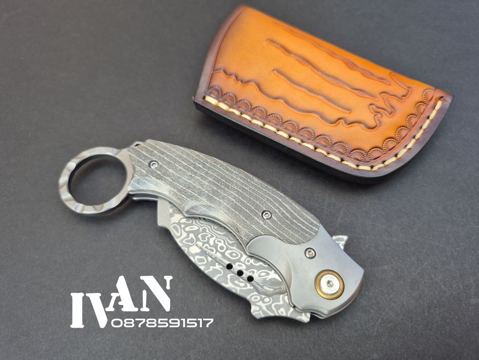 Сгъваем нож-Карамбит-Tyrannosaur Claw-VG10 Дамаска стомана