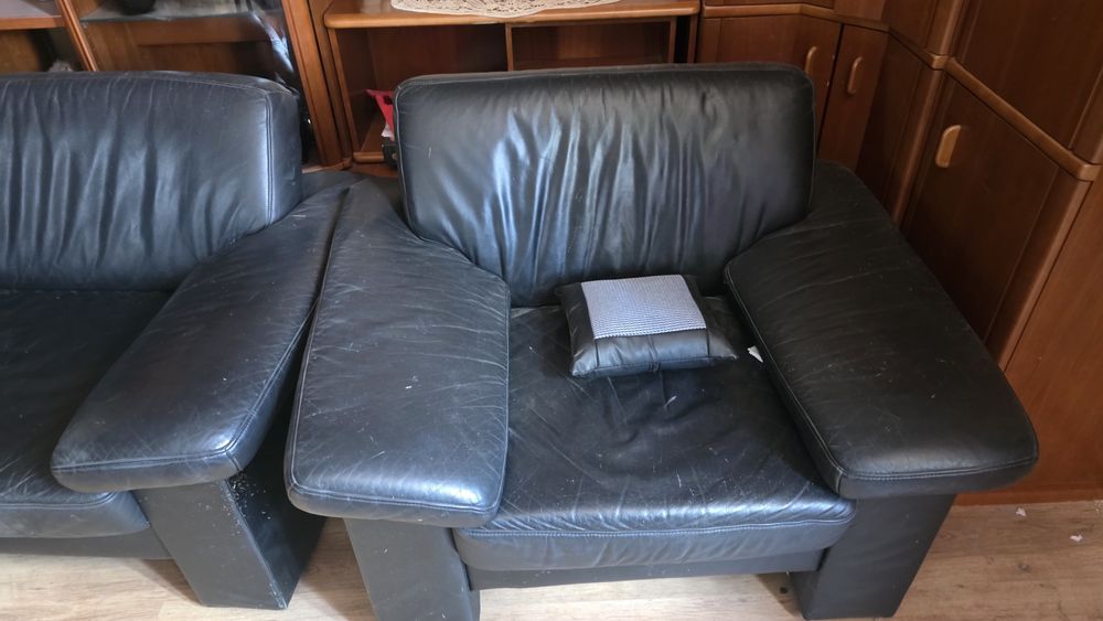Canapele si fotoliu piele neagra toate 3,  500roni