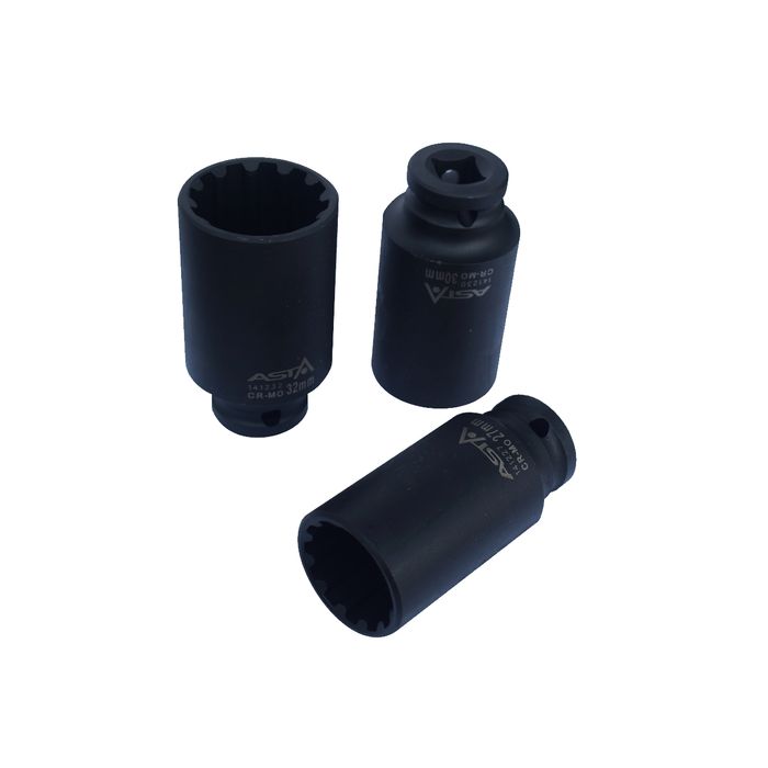 Set tubulare impact in 12 colturi, 10 - 32 mm, 14 piese, 1/2", Asta