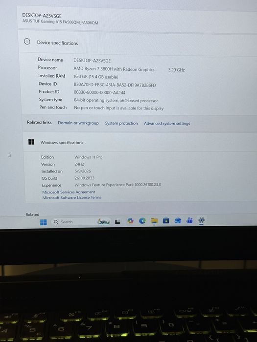 Laptop Gaming ASUS TUF A15 FA506QM | Ryzen 7 5800H | RTX 3060 | 16GB RAM | 144Hz
