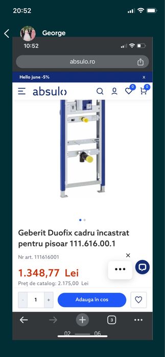 Cadru Pisoar Gheberit duofix