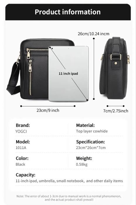 Мъжка луксозна кожена чанта Montreal*/Черна естест. кожа -10%Промоция!