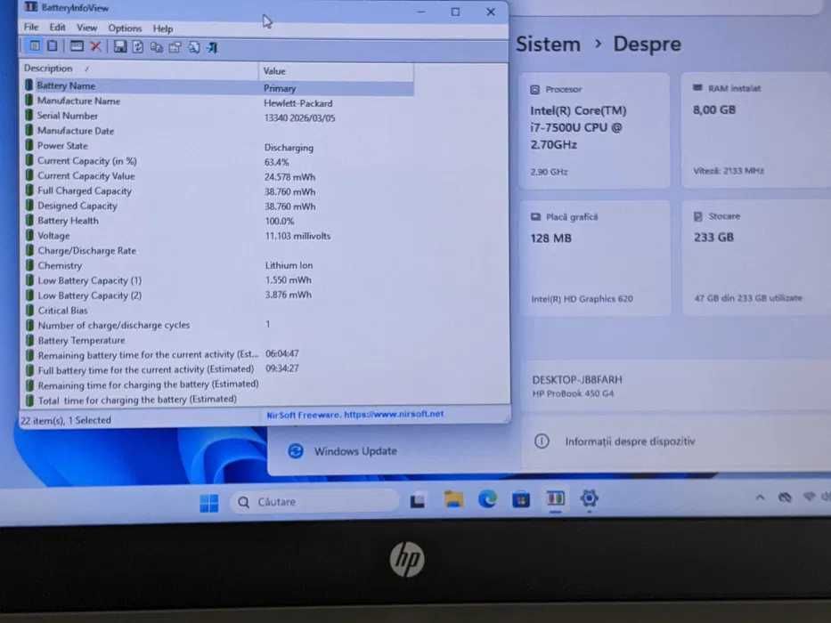Laptop HP ProBook 450 G4, Intel Core i7-7500u 2.70GHz, 8GB DDR4, 250GB SSD