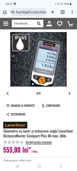 Telemetru cu laser și măsurare unghi 80m