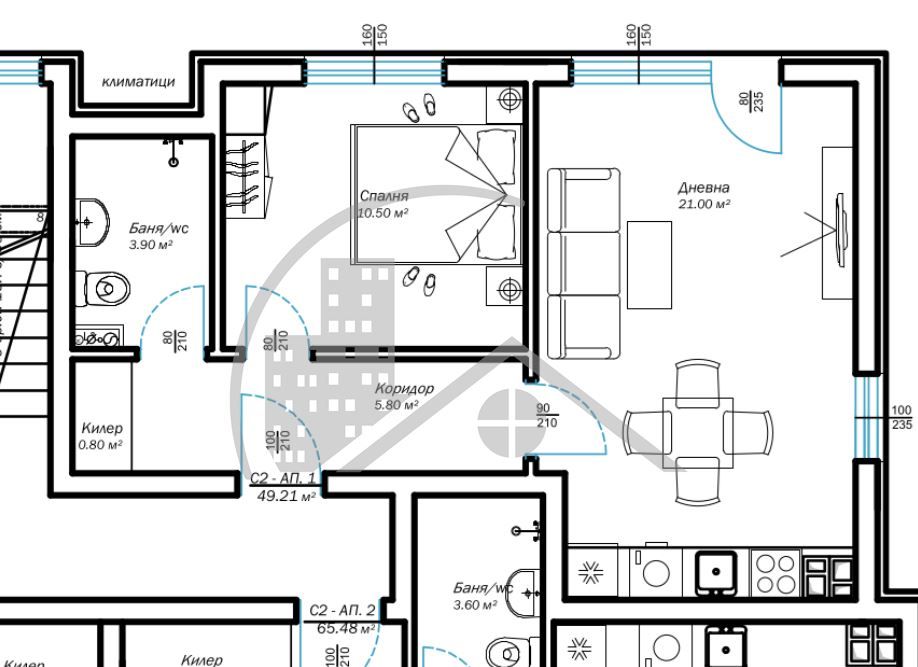 2-стаен в Варна, област-м-т Ален Мак площ 54 цена 83500