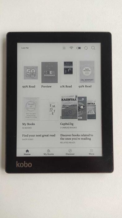 Kobo Aura – електронен четец, 6", подсветка, с калъф, отличен вид