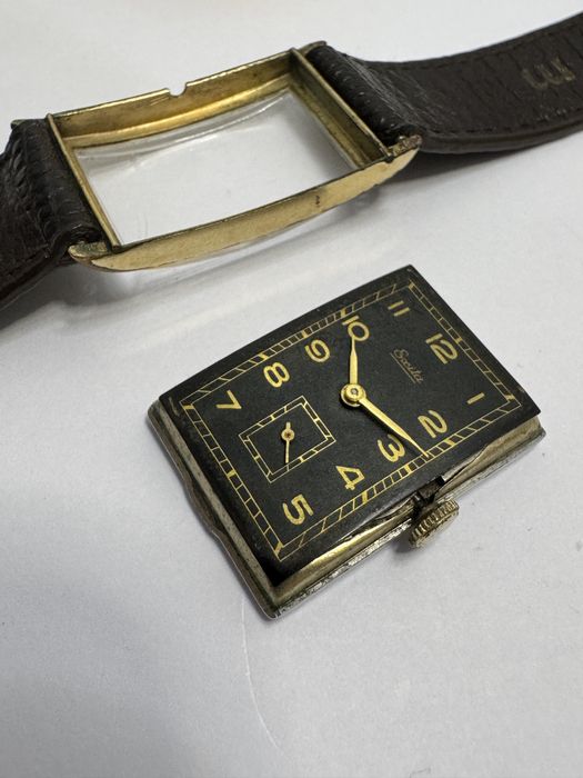 Rar! Ceas Germany Exita Art Deco, mecanic placat aur. Anii 1940 tank