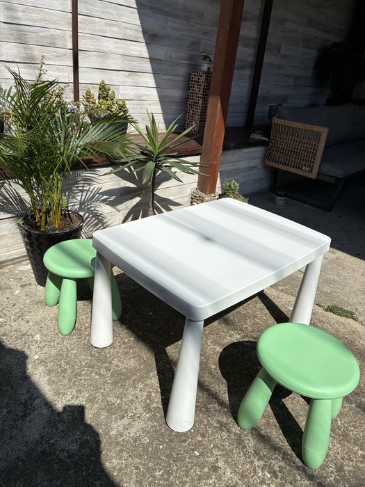 Set Nou Măsuță + 2 Scaune copii IKEA MAMMUT (Verde sau Galben)