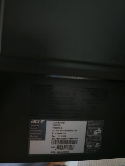 Monitor Acer V193WL LCD 19 inch (1440x900) HD+ / VGA