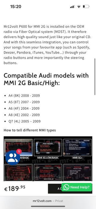 Adaptor bluethooth audi