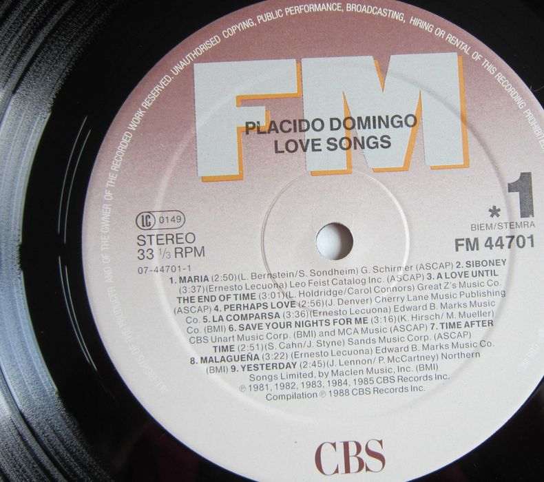 vinil rar Placido Domingo ‎-Greatest Love Songs ,Olanda 1988 impecabil