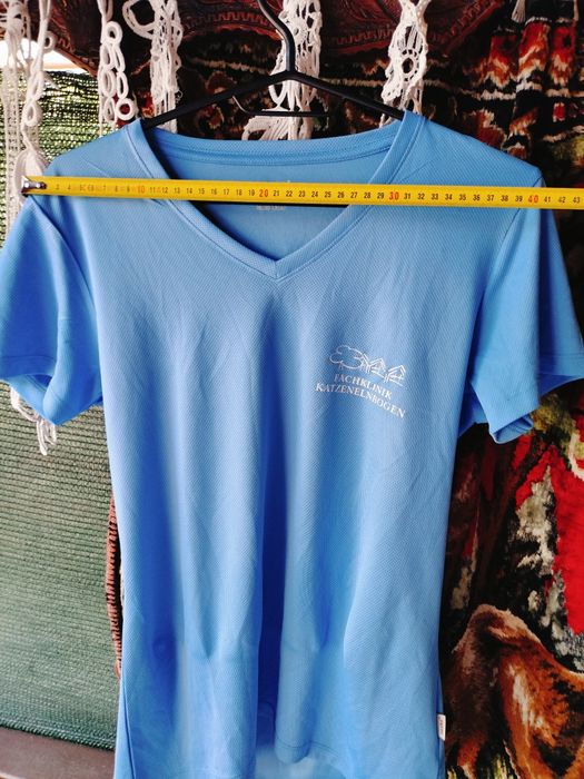 Tricou sport damă HAKRO Function Albastru, Coolmax, imprimeu "Fachklinik Katzenelnbogen", mărimea M