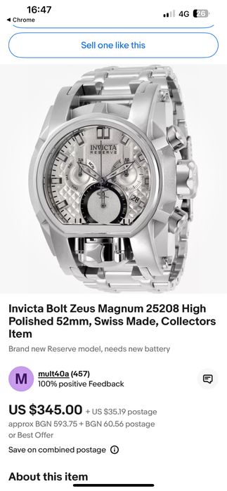 Invicta Bolt zeus magnum 25208 high polished 52 mm