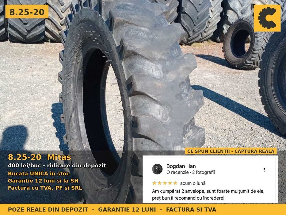 Anvelope Cauciucuri 8.25-20 8.25R20 825-20 8.25x20 82520 Mitas Remorca Implement Flotatie SH Second Hand GARANTIE Factura TVA Livrare Rapida Stoc Real