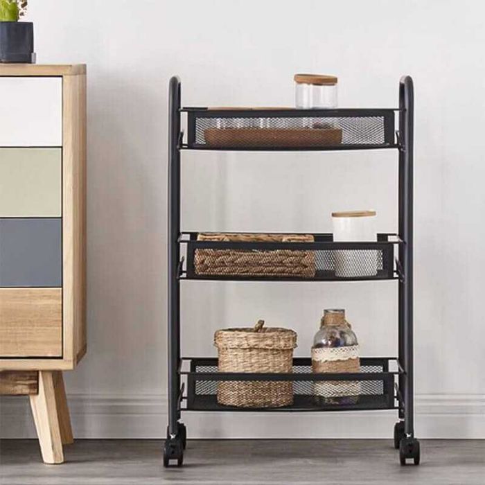 Мобилна етажерка, с 3 рафта и 4 закачалки, за кухня, баня или офис
