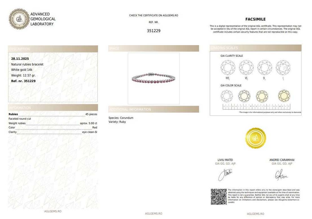 Brățară din aur alb, decorată cu rubine