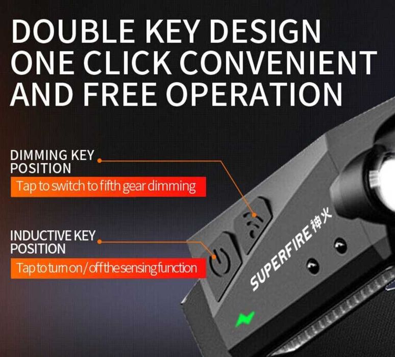 ФЕНЕР Челник LED, 340 лумена, USB-C зареждане,Hand movement control