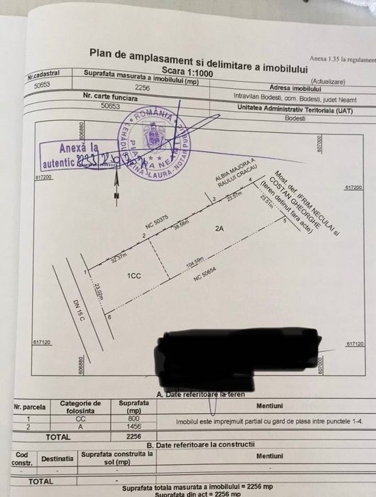 Teren la DN 2256 mp deschidere 23m – ideal afacere / construcție