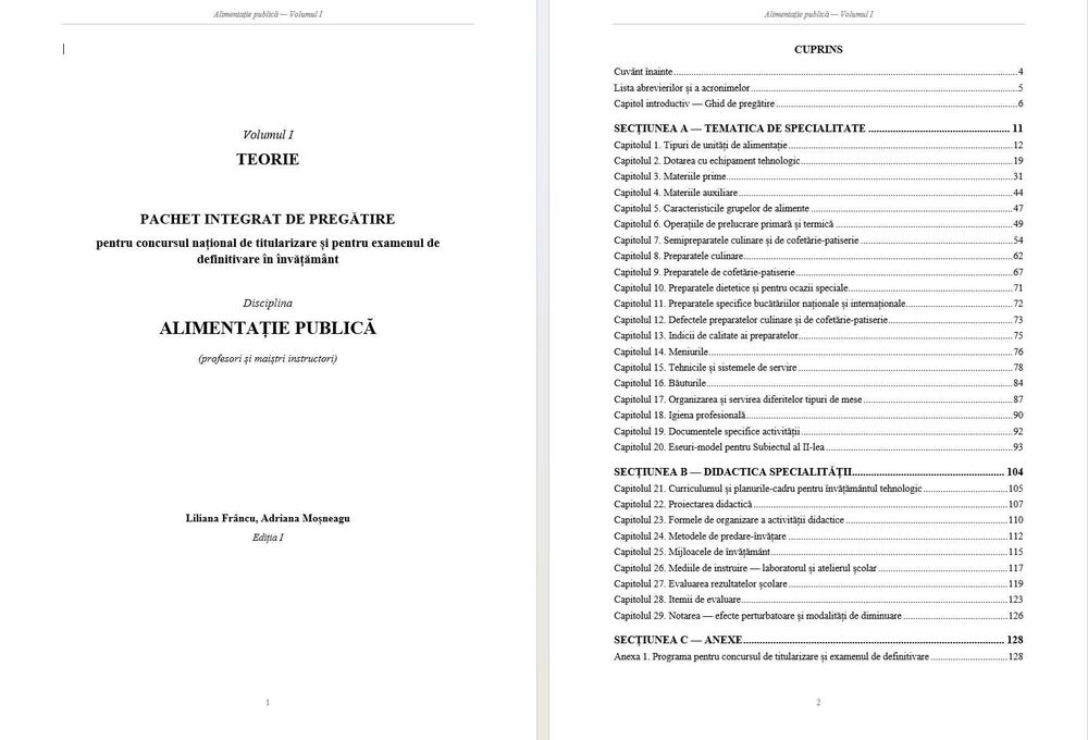 Disciplina ALIMENTATIE PUBLICA - pentru concursul national de titularizare si pentru examenul de definitivare in invatamant TEORIE + TESTE
