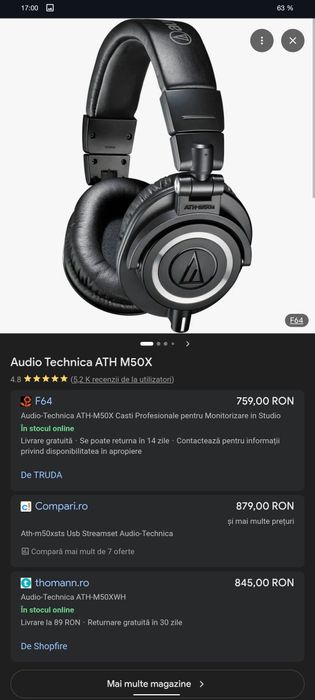Casti Studio Audio Technica ATH M50X
