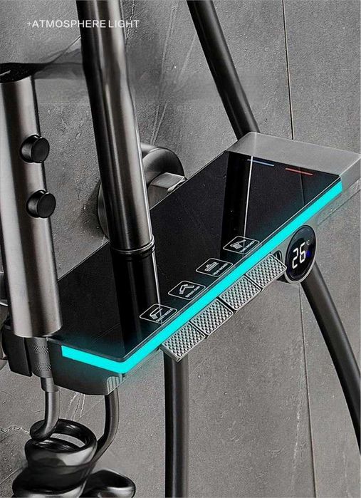 Модерен интелигентен термостатен душ с кръгъл дисплей и LED подсветка