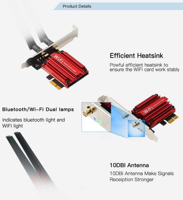 Новинка! Внутренний Pci-E адаптер Wi-Fi6E + Bluetooth 5.3 Антенна 10db