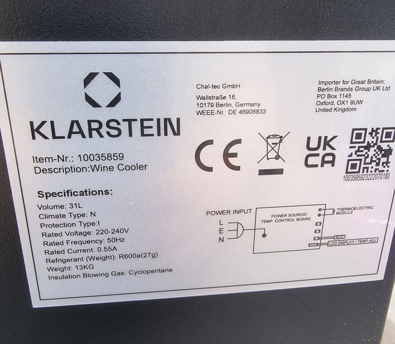 Хладилна витрина за вино Klarstein 31L