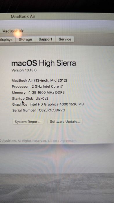 Apple MacBook Air 2012 13.9" 4G Ram 250GB диск i7