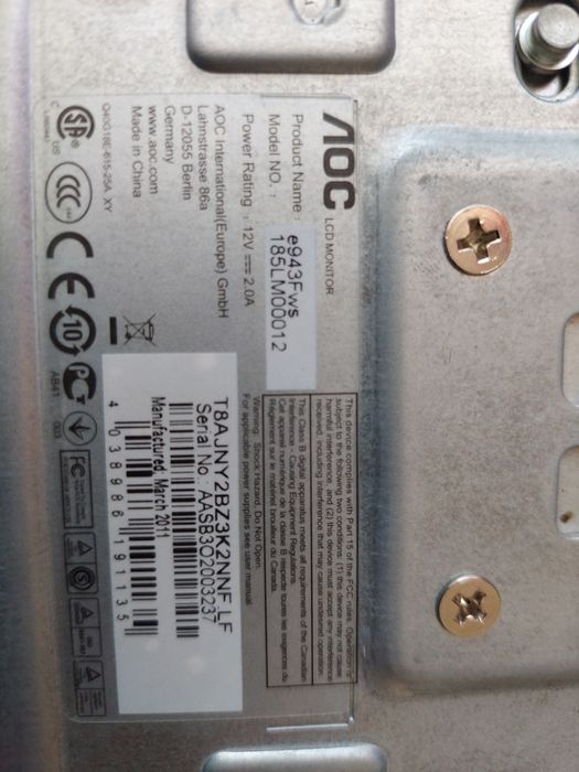 Monitor AOC e943fws ,diagonala 18 inch ,stare buna