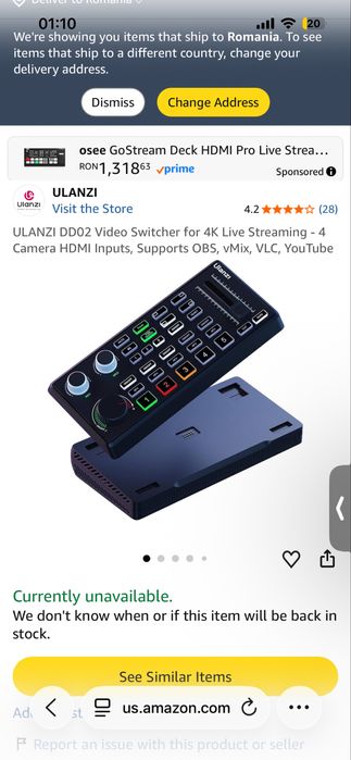 Nou.ULANZI DD02 Video Switcher for 4K Live Streaming - 4 Camera HDMI Inputs, Supports OBS, vMix, VLC, YouTube