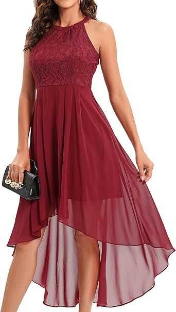 Rochie cocktail / nunta/ botez burgund-rosie - fara maneci - dantela