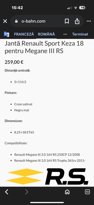 Jante Keza pt Renault Megan  RS /R18