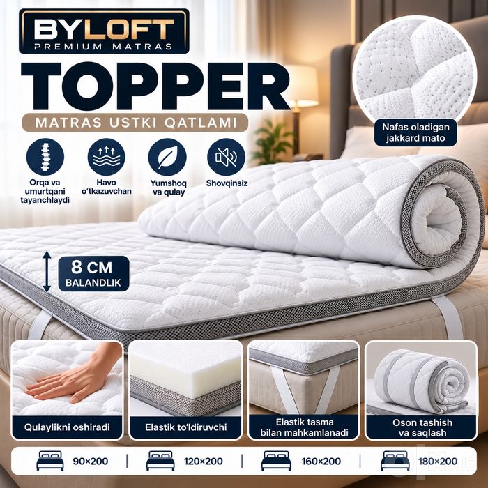 Sifatli Topperlar cotton jakkard materialidan qilingan, balandligi 8sm