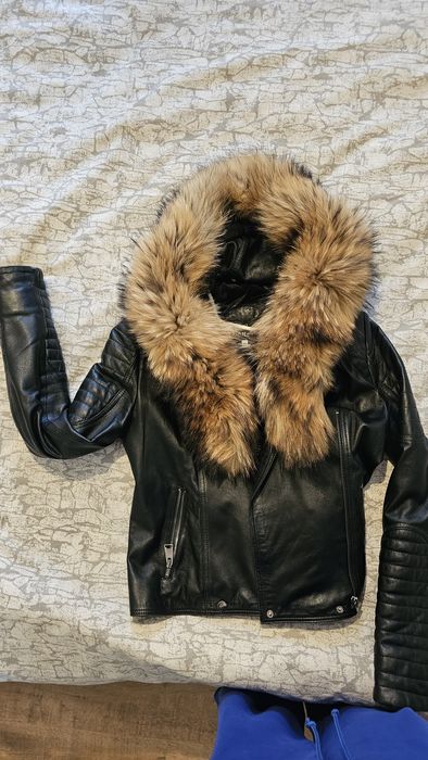 Кожено яке с естествен косъм