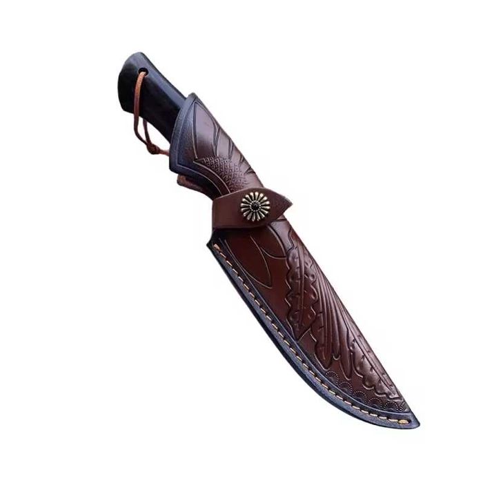 Ловен нож SKD-11 с красива кожена кания Стомана  8CR13MOV и абанос