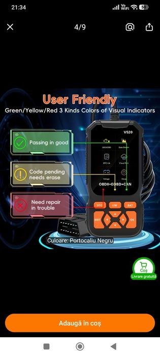 Tester Diagnoza Auto Full OBD2, model V520 - Citire si Stergere Coduri de Eroare din Calculator DTC Masina- NOU / SIGILAT